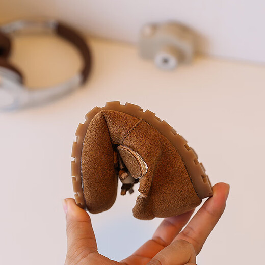 Korean style casual soft-soled children's beanie shoes, tendon-soled baby toddler shoes, girls' leather shoes, autumn children's shoes, dark brown 28, inner length 17cm
