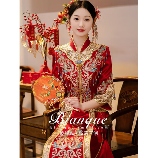 ROAR UTHAUG Xiuhe Wedding Dress Bridal 2024 New Wedding Chinese Wedding Dress Toast Suit Small New Chinese Style Xiuhe Peony High-End Soft Velvet (No Headgear) S