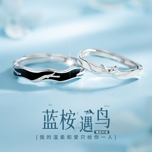 MZMZ Platinum Couple Ring pt950 Platinum Proposal Blue Eucalyptus Bird Ring Double Eleven Birthday Gift for Girlfriend Local Warehouse/Next Day Delivery - Light Luxury Couple Ring