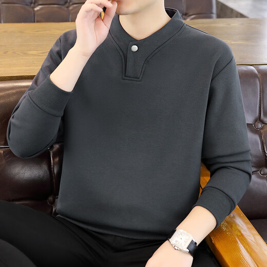 YISHion youth trendy sweatshirt men's half-turtle collar Henry collar bottoming shirt autumn and winter T-shirt spring top long-sleeved cotton feel comfortable dark gray 3XL