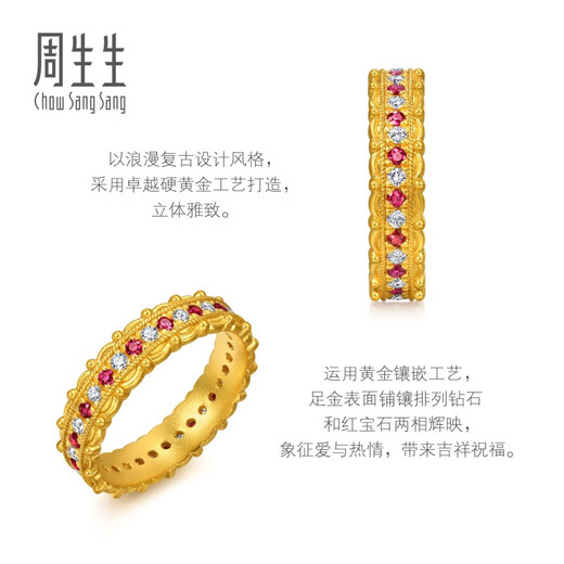 Chow Sang Sang Ruby Hongfu Gold Ring Cultural Blessing Pure Gold Inlaid Diamond Ring 96038R Pricing 12 Circles