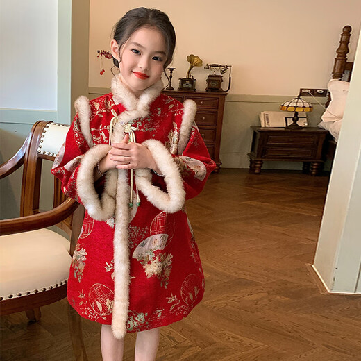 Gardenia's Growth Chronicles Gardenia's Growth Chronicles Children's Clothes Girls Chinese Style Red Velvet New Year's Dress Children's New Year Clothes New Year's Eve Clothes Red Velvet 130