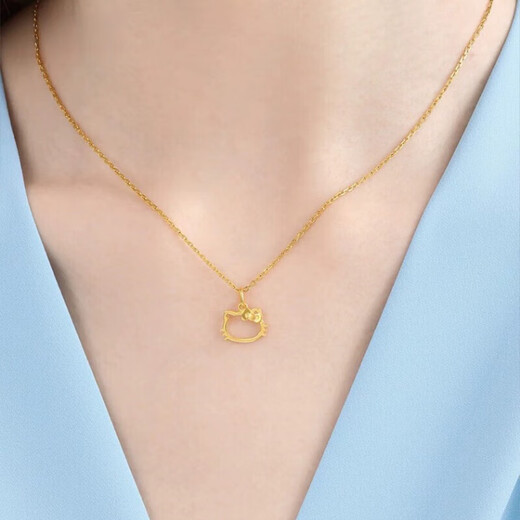 Chow Tai Sang gold pendant pure gold 999 Hello Kitty head Hello Kitty necklace clavicle chain Valentine's Day birthday gift to my girlfriend Birthday gift to my girlfriend