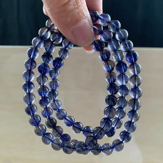 Natural ice-permeable cordierite three-circle Buddha beads bracelet, blue crystal tanzanite blue crystal, W15 about 5.8mm