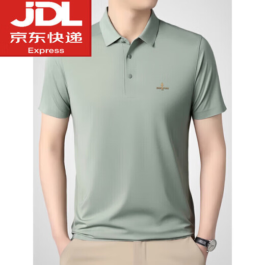 BIEMLFDLKK BG ice silk seamless short-sleeved t-shirt for middle-aged and elderly men, loose business casual lapel polo shirt, same style, white gray L 170 120-135Jin Jin equals 0.5 kg