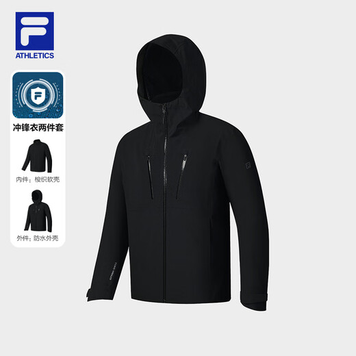 FILA Official Men's Jacket Two-in-One Jacket 2025 Autumn New Outdoor Sports Hooded Jacket for Men Dark Black-BK L 175/96A/L