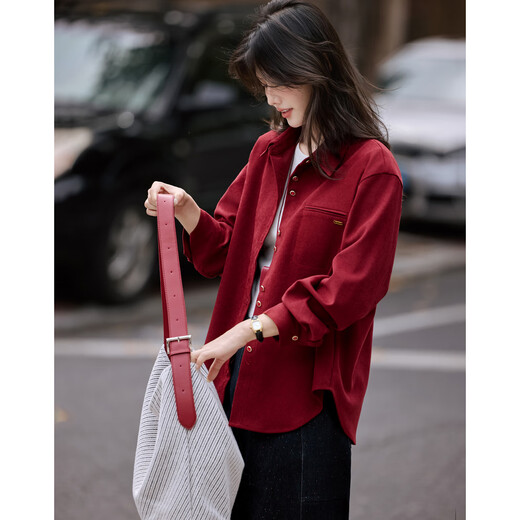 Shangjing Shirt Women's 25th Winter New Women's Retro Brushed Relaxation Exquisite Pocket Loose Versatile Lapel Shirt Women
