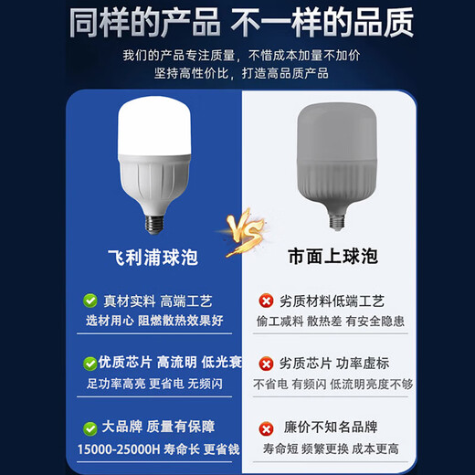 Philips (PHILIPS) led bulb high-power cylindrical bulb high-brightness warehouse bulb high color rendering e27 screw bulb 58w-white light 6000K one pack