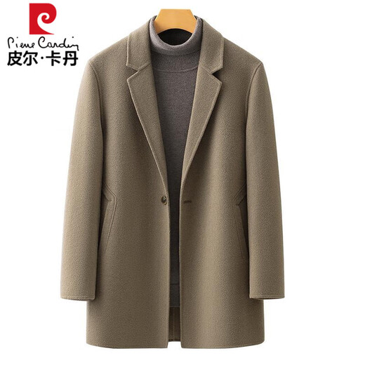 Pierre Cardin Worsted Woolen Jacket Men's Short Cashmere Coat Winter New Premium Double-sided Woolen Suit Windbreaker Gray Green Worry-Free Shopping XL Weight (135-155Jin Jin is equal to about 0.5 kg)