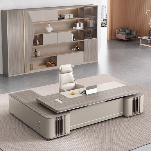 Light luxury boss table and chair combination, simple and modern president's office office furniture, chairman manager leader's elegant desk, including home installation, 2.0 meters luxury double cabinets