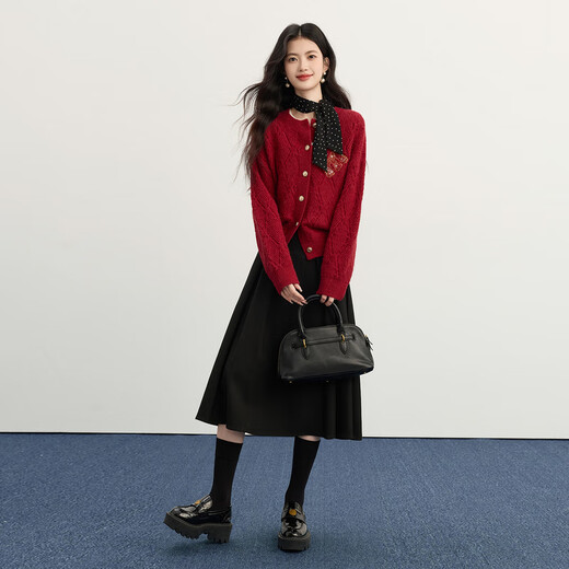 Sllsky Arctic Velvet Red Sweater Cardigan Lazy and Relaxed Embroidered Knitted Jacket 2025 Autumn and Winter New Style Maroon S