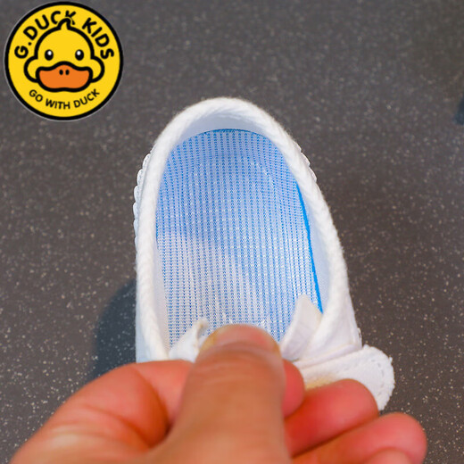 G.duck children's white shoes, primary school students' white performance sneakers 24 new spring and summer soft-soled breathable canvas shoes for boys and girls 913 Velcro white foot length +0.5cm 37 22.0cm