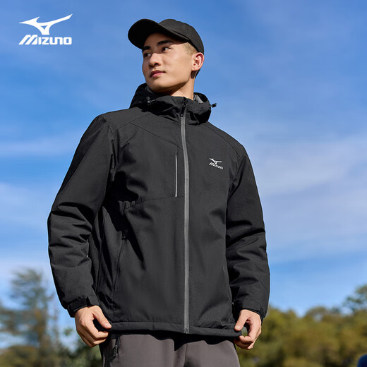 Mizuno (MIZUNO) outdoor jacket men's hooded woven breathable couple jacket plus velvet thickened cotton jacket men's top