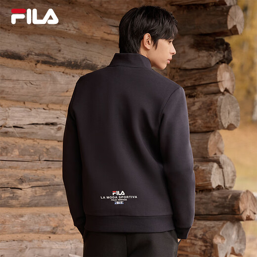 FILA Official Jacket Men's Autumn and Winter Basic Comfortable Simple Casual Commuting Stand Collar Top Jacket Men Legend Blue-NV XL 180/100A/XL
