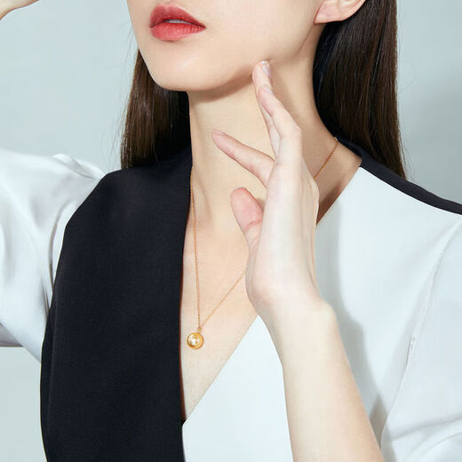 Everlasting Leaf Young South Sea Gold Pearl Pendant Single Strong Glossy Seawater Women's Deep Gold Perfect Round Pearl Diameter 16mm