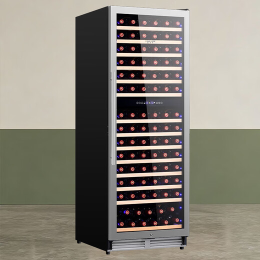 VINGARDE wine cabinet constant temperature wine cabinet embedded household dual temperature wine cabinet ice bar compressor air-cooled frost-free bar winery wine beverage constant temperature moisturizing refrigerator CH-165 single door dual temperature-stainless steel door 154 bottles 1.67 meters 408L