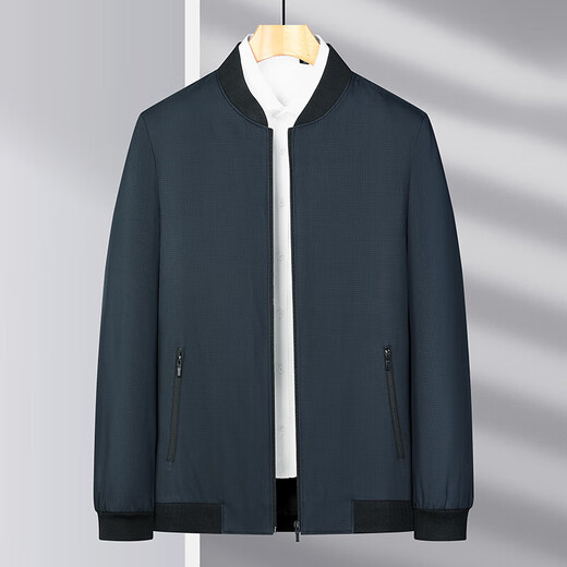 Middle-aged and elderly men's baseball collar jacket, middle-aged men's spring and autumn dad stand-up collar jacket, business casual tops, navy blue 2XL 185 yards 140-155Jin Jin equals 0.5 kg