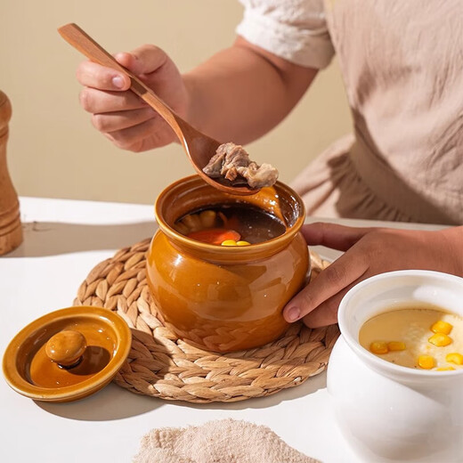 Earthen pot stew pot with water-proof red bird soup, steamed egg stew pot with lid, Chinese style Shaxian snack ceramic stew pot, green stew pot, one pack 500ml