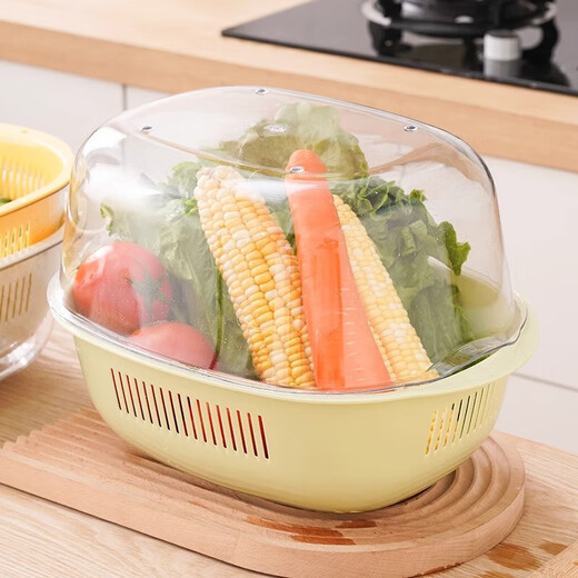He Jiagong vegetable washing basket double-layer transparent drain basket household kitchen vegetable basket multi-functional fruit washing basin vegetable basin white double-layer drain basket 2 pieces