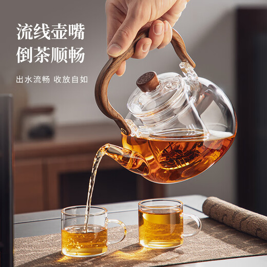 Yihutea (YIHUTEA) glass tea kettle, electric ceramic stove, tea making set around the stove, household kettle, large capacity tea making health pot, ten-piece tea making set, transparent pot + digital display black stove + 6 cups + cup holder + tea tray