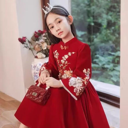 Disney (Disney) 26 new red dress princess winter velvet children's long-sleeved skirt girls autumn and winter dress spring and autumn new year velvet skirt 1755* red 140