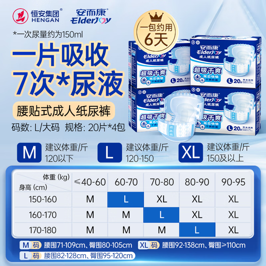 Elderjoy super absorbent, dry and refreshing adult diapers L80 pieces, hip size 95-120cm, adult diapers, quick absorbent and leak-proof for the elderly