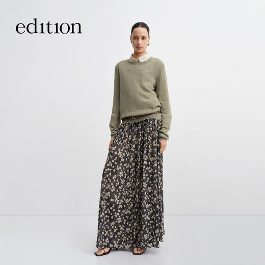 Издание [Тот же стиль Gao Yuanyuan] 2025 Осень Новый Laiser Retro Retro Floral Long Dlong с черным фоновым принтом m