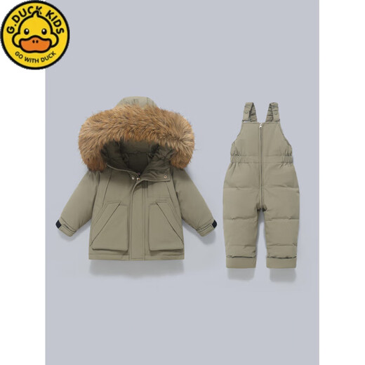 G.duck little yellow duck winter children's baby down jacket set thickened detachable crotch overalls baby winter clothing two-piece set off-white (original color real wool) 80 cm