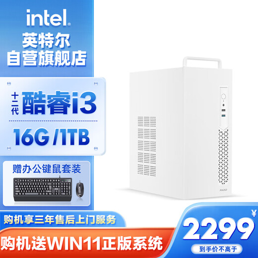 Intel Lingxi 310 desktop computer (i3 12100 16G 1T SSD business keyboard and mouse) WIFi6 commercial office machine mini single host