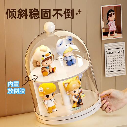 KAMAN blind box storage display stand transparent dust-proof figure ornaments storage box labubu doll acrylic protective cover white double layer/360 rotation 1 piece