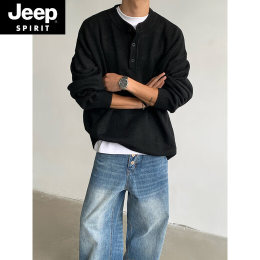 JEEP SPIRITcleanfit henley collar sweater men's autumn and winter warm sweater men's inner long-sleeved base sweater dark gray XL 130 to 145Jin Jin equals 0.5 kg can be worn