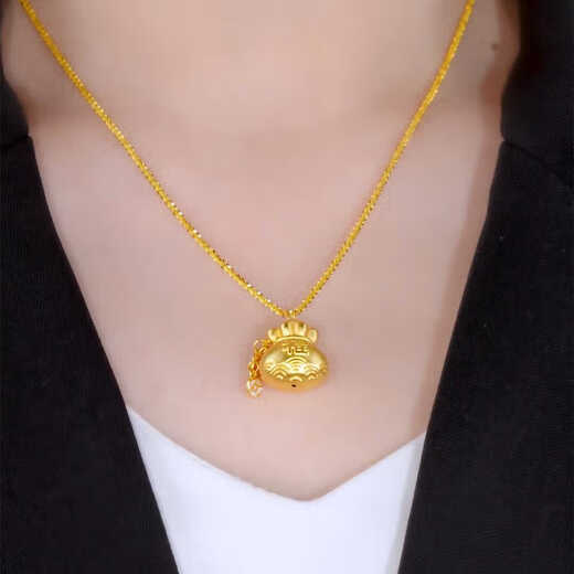 QMXD Gypsophila Gold Money Bag Necklace Women's Short Design Chinese Style Retro Pendant Imitation Sand Gold Does Not Fade for a Long Time Gold