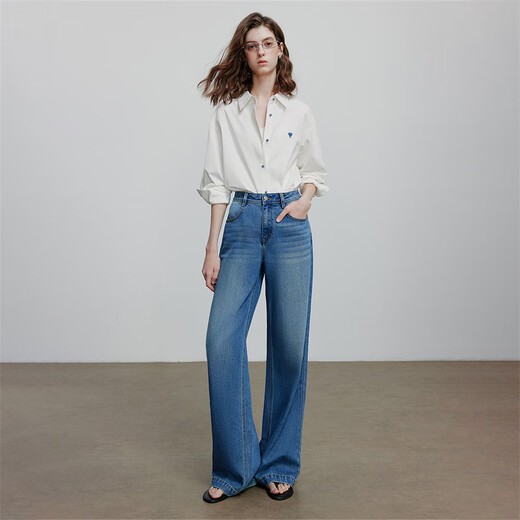 Chuyu love embroidered shirt for women 2025 new autumn style simple versatile solid color top pure cotton shirt white M