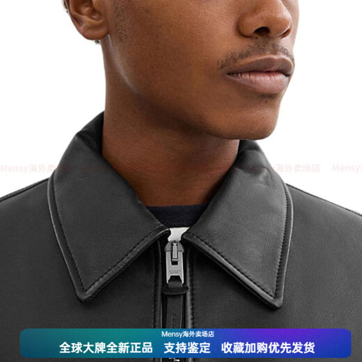 COACH FW24 Solid Color Point Collar Long Sleeve Leather Jacket Men's Black New Year Gift Black S