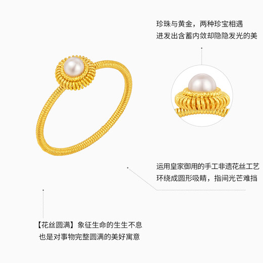 Chao Acer and Song Yi's same style intangible cultural heritage filigree perfect gold pure gold pearl ring as a birthday gift for girlfriend YD pre-sale women's size 12