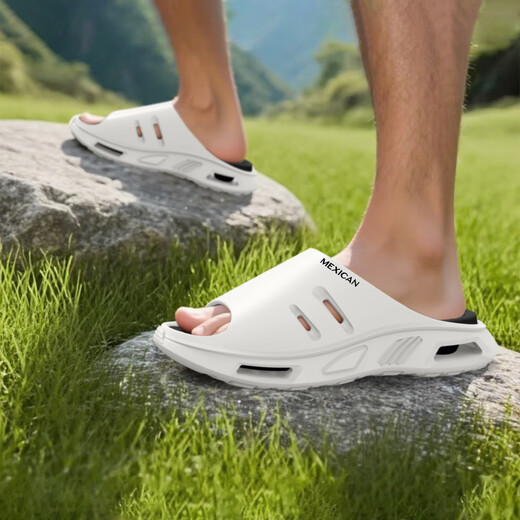 Scarecrow Sports Slippers Men's Air Cushion Shock-Absorbing Four Seasons Home Outdoor Wear Beach Non-Slip Sliding Sandals White 42-43