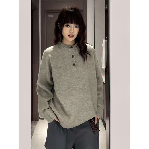 XUANSENTU American retro Henry collar sweater for men in autumn and winter, lazy and relaxed sweater style inner layering shirt, trendy off-white L