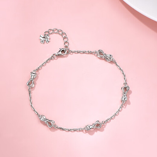 Lossot Fashion Bow Platinum Bracelet Women's PT950 Platinum Bracelet as a Birthday Gift for Girlfriend and Wife