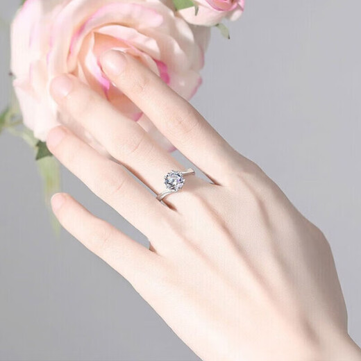 PT950 platinum six-claw ring for women, one carat moissanite diamond, niche Valentine's Day, birthday and Chinese Valentine's Day gift for women. Platinum six-claw moissanite ring + certificate + gift box