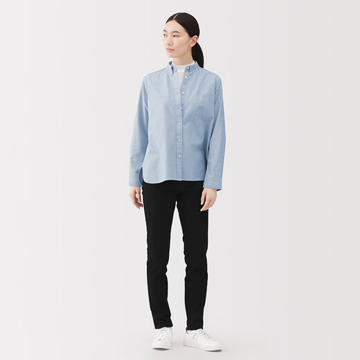 MUJI Women's Cotton Washed Oxford Button Collar Long Sleeve Shirt Women's Shirt Jacket Top 25 Winter Women's Saxon Blue M (160/84A)
