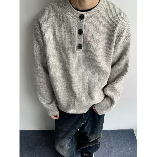 Digada Sweater Men's Autumn and Winter New American Cleanfit Henry Collar Bottoming Shirt Loose Knitted Sweater Men TXS-5010 Gray XL