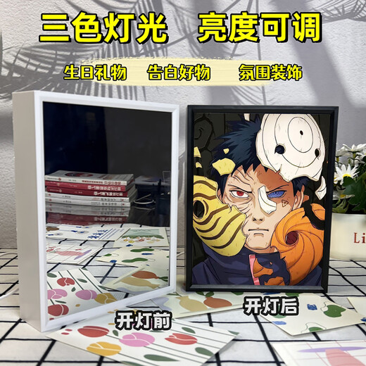 Mian Tiger Ninja Obito Naruto Uchiha Itachi Mirror Lighting Drawing Model Shin Night Light Ornaments Uchiha Obito-Kami 13661 US Plug-in Key Model - White Frame [21x16.5cm] AS Plastic Photo Frame + High Acrylic + Mirror Model