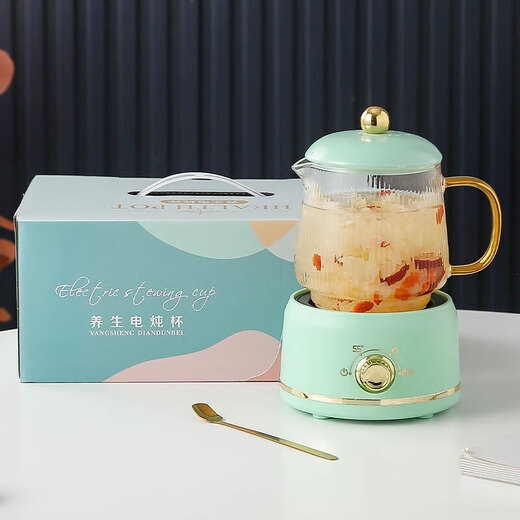 Ten billion subsidies Mid-Autumn Festival gifts new health pot Mid-Autumn gift box multi-functional mini electric stew cup health pot glass electric cup office brewing tea thermos cup mint green 480ml 1L gift box packaging set