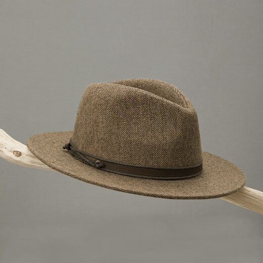 Woodpecker (TUCANO) new autumn and winter men's classic retro herringbone wool flat brim hat casual fashion large head circumference hat brown herringbone flat brim M (56-58cm)