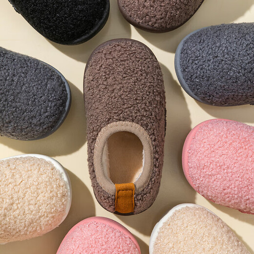Autumn and winter children's cotton shoes to keep warm girls' thick soft-soled slippers bag heels cotton slippers plus velvet shoes boys' velvet shoes pink 18 180 suitable for feet length 16.9-17.8
