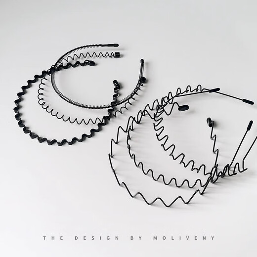 Hesi language black metal headband for face washing, movement, invisible back, hair pressing, fixed headband, non-restrictive hair card, unisex hairband, big wave style