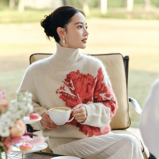 EP Yaying 2025 winter new women's clothing yak velvet white gentle jacquard turtleneck sweater 9517A white L