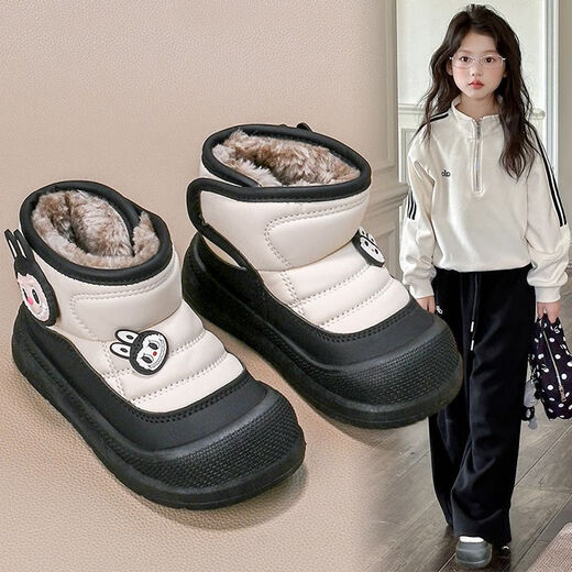 Girls' Snow Boots 2025 Winter New Boys' Shoes Plus Velvet and Thickened Antifreeze Cotton Shoes for Baby Girls Children's Boots Brown丨Upgraded Version 28 Size 17.0cm Inner Length