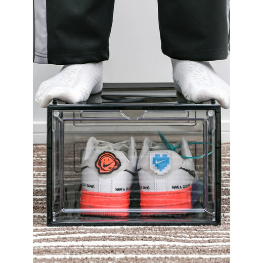 Shoe storage box shoe box transparent storage thickened magnetic acrylic simple hard plastic dormitory side opening space side opening large magnetic suction 46 size high-top shoes high transparent ten pack 0x0x0cm
