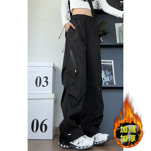 Jishi American three-proof soft shell assault pants for men and women, autumn and winter paratrooper overalls, windproof and waterproof outdoor hiking pants RK101 plus velvet-black-HMFS plus velvet XL It is recommended that 120Jin Jin equals 0.5kg -140Jin Jin equals 0.5kg